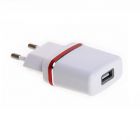  - REXANT Сетевое зарядное устройство USB (СЗУ) (5 V, 1000 mA) белое с красной полоской (18-2211)